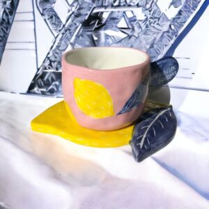 κεραμική κούπα λεμόνια handmade ceramic cup lemons