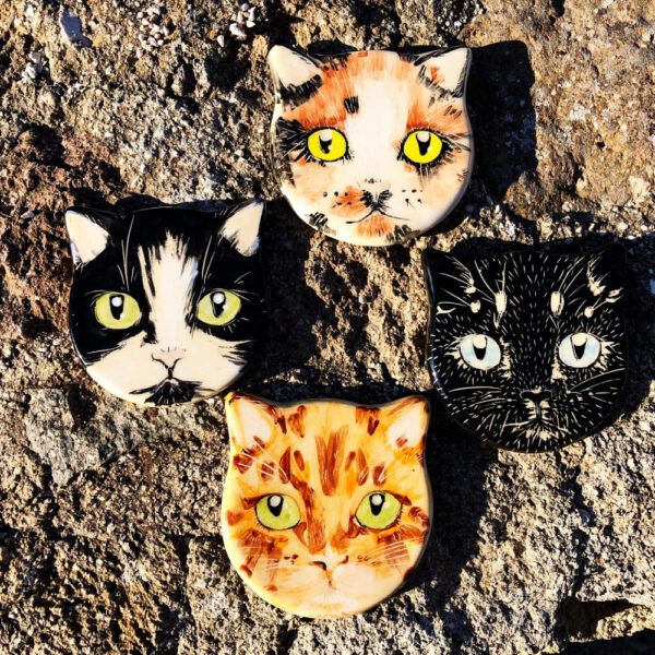 κεραμικά σουβέρ γάτες χειροποίητες ceramic cat coasters handmade 