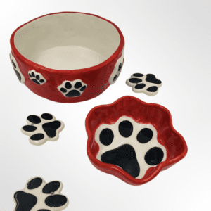 κόκκινο κεραμικό μπολ κατοικίδιων handmade ceramic dogbowl paws