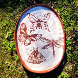 κεραμικό πιάτο με πεταλούδες και έντομα ceramic plate with butterfly and inscets
