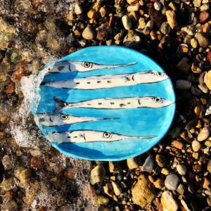 κεραμικό πιάτο ζαργάνες turquoise ceramic plate needlefish