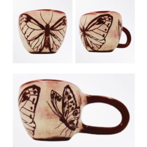 χειροποίητη κεραμική κούπα με πεταλούδες handmade ceramic mug with butterflies